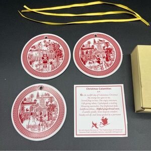 Vintage Christmas Calamities Ornaments Thailand Red Round Porcelain Don Moyer